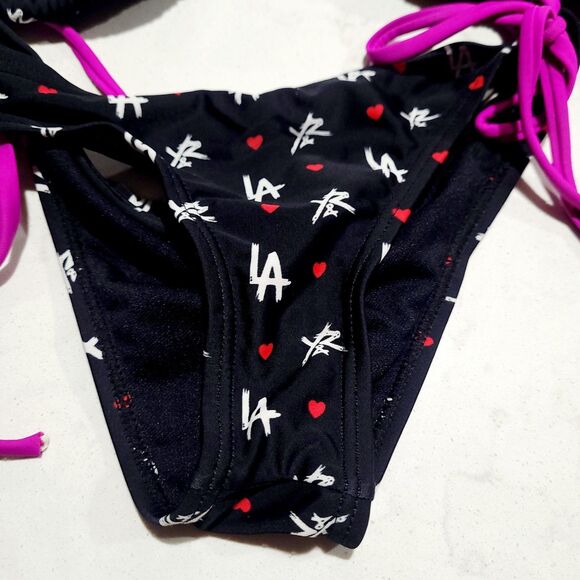 Young & Reckless LA Hearts Two Piece Black Bikini LOGO Size Small NWOT Y&R - Picture 5 of 7